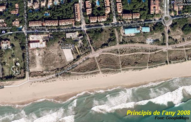 Imagen de satlite del sector Central Mar de Gav Mar donde se estaba construyendo la Escuela Gav Mar en primera lnea de playa (Inicios del ao 2008)